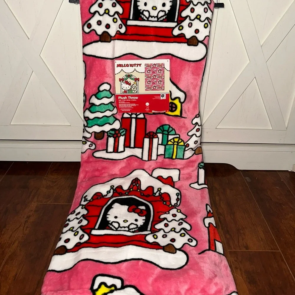 Hello Kitty Pink Holiday Gingerbread House Plush Throw Blanket
